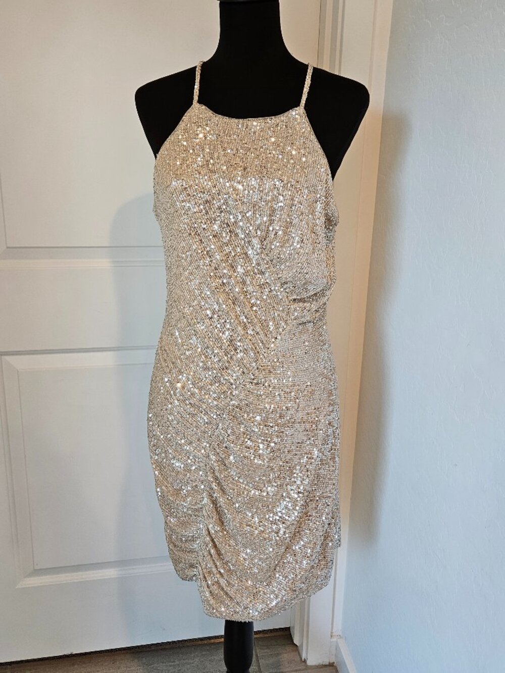Parker Black Women's Alina High Neck Ruched Cocktail Dress, size 10
